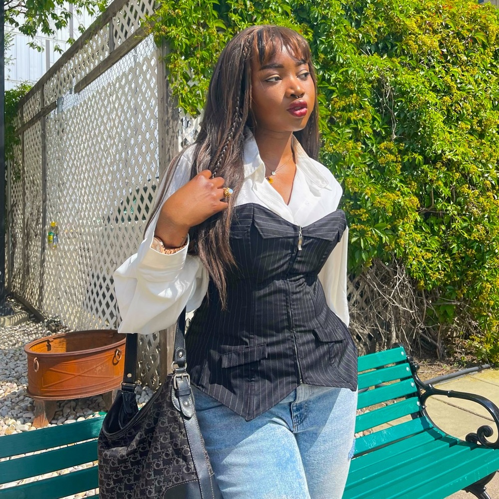 Pinstriped Lace-up Corset